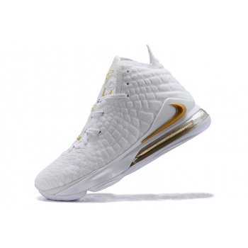 2019 Nike LeBron 17 White Metallic Gold Shoes